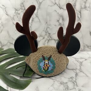 Disney Parks Pluto Antlers Mickey Ears Hat Adult Size Sherpa Brown Holiday
